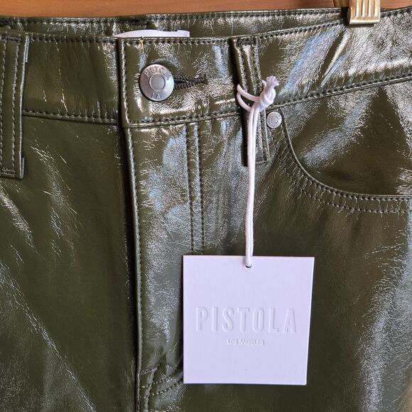 Pistola Cassie Super High Rise Straight Leg Pant Olive Vinyl NWT 25 Pant Revolve - Picture 4 of 5
